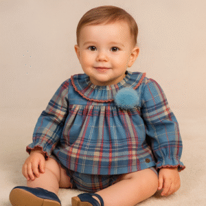 Vestido menina xadrez azul e rosa