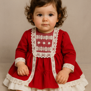 Vestido menina vermelho com renda e laço