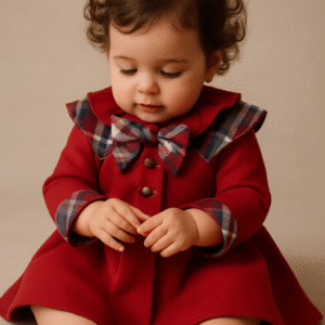 Vestido menina vermelho com laço xadrez
