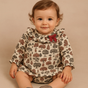 Vestido bebé estampado com folho e tapa-fralda