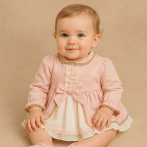 Vestido Rosa com Laço e Renda