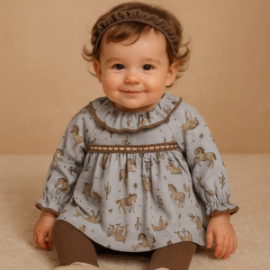 Vestido menina cavalos castanhos com collants