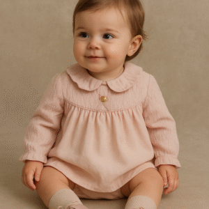 Vestido Rosa Antigo com Laço e Detalhes Rendados