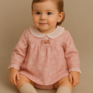 Vestido rosa com gola em tule