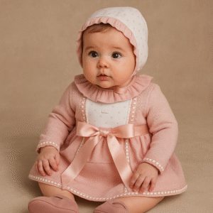 Vestido Rosa com Laço e Touca