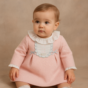 Vestido Rosa com Gola Bordada