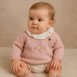 Conjunto tricot rosa com laço